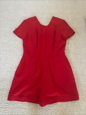 Red linen romper with pockets! Worn once